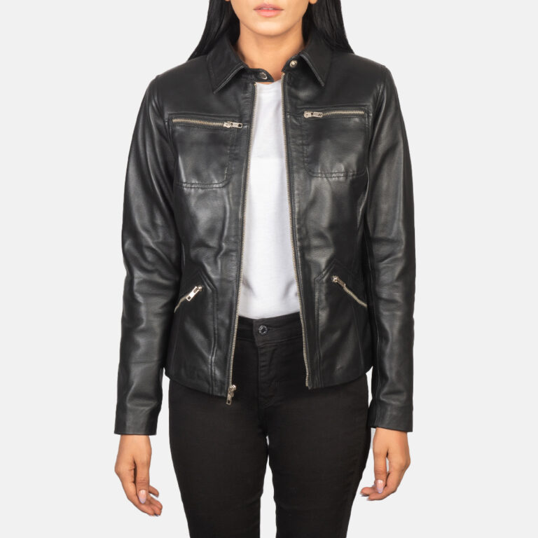 Womens Tomachi Black Leather Jacket Open Front-4-1652251494571